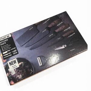 Black Textured 6-Piece Kitchen Knife Set for Men Grooming